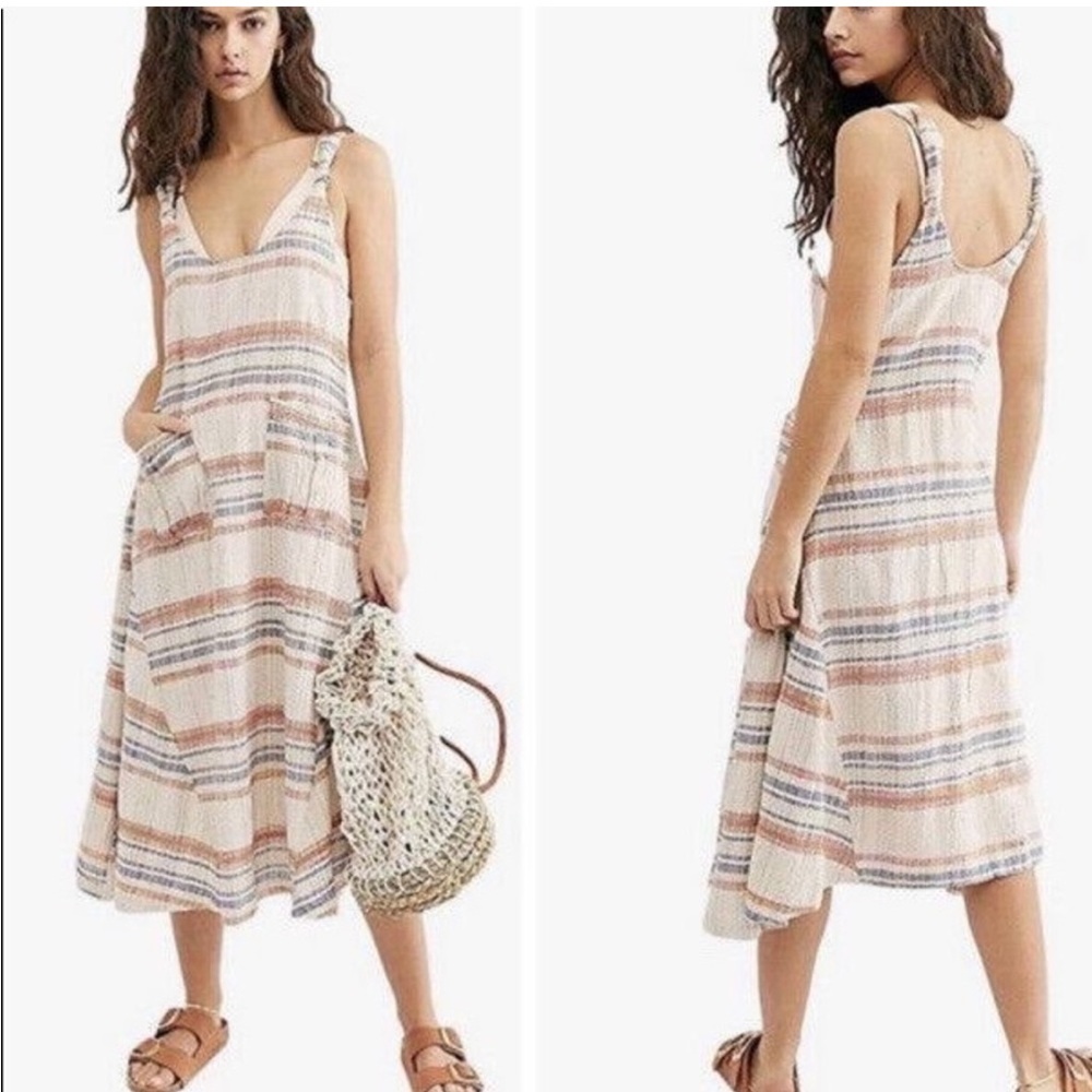 Free People Harper Striped Midi Dress Size Medium bohemian, hippy, vacation time